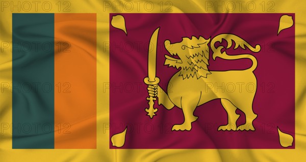 Realistic Sri Lanka flag waving. Close up of flag of Sri Lanka with cloth texture