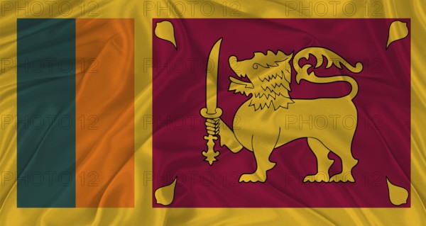 Flag of Sri Lanka with cloth texture. Close up of Sri Lanka flag waving
