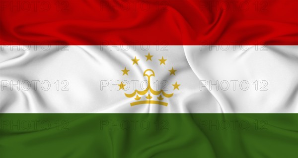 Realistic Tajikistan flag waving. Close up of flag of Tajikistan with cloth texture