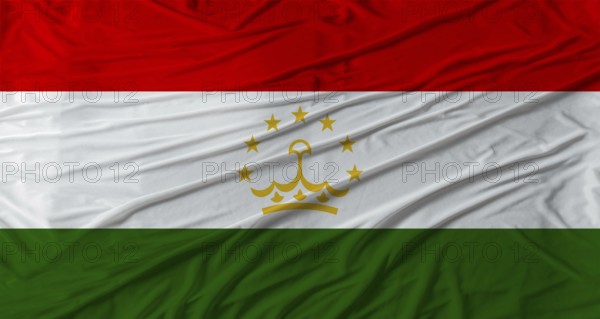 Close up of Tajikistan flag waving. Flag of Tajikistan with cloth texture