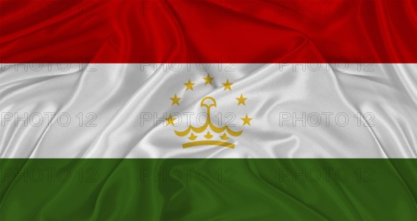 Flag of Tajikistan with cloth texture. Close up of Tajikistan flag waving