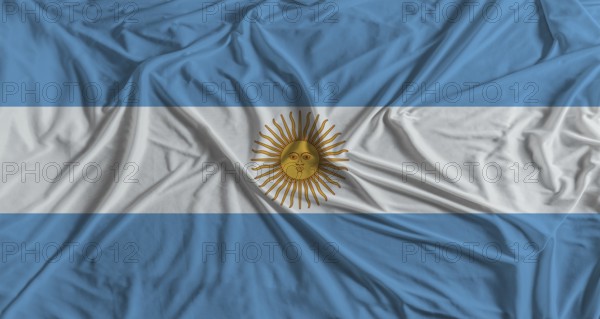 Argentina flag with fabric texture background. National flag of Argentina with cloth texture