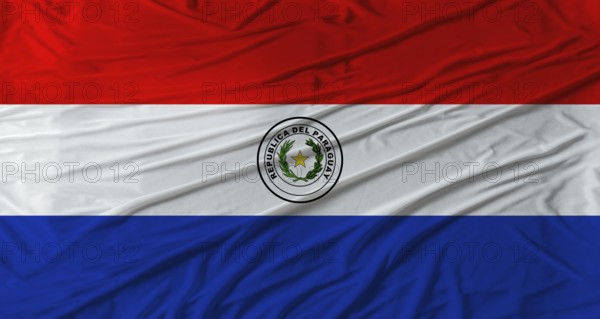 Close up of Paraguay flag waving. Flag of Paraguay with cloth texture