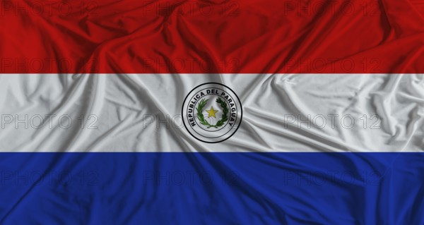 Paraguayan flag with fabric texture background. National flag of Paraguay with cloth texture