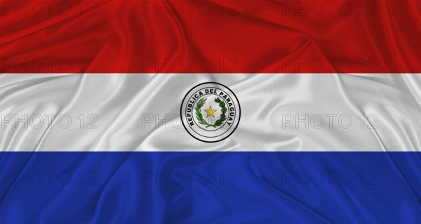 Flag of Paraguay with cloth texture. Close up of Paraguay flag waving