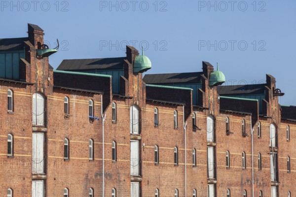 Old warehouses on Dessauer Ufer in Hamburg-Veddel, satellite camp of Neuengamme concentration camp during the Second World War, Veddel, Hamburg, Germany