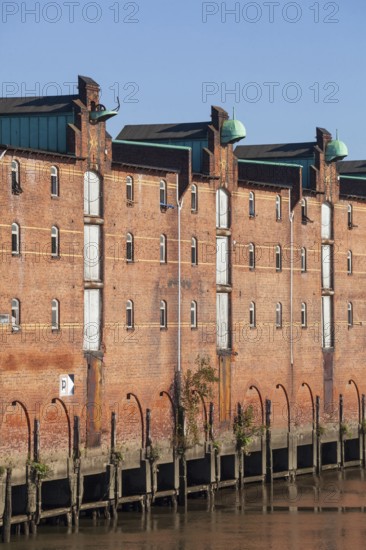 Old warehouses on Dessauer Ufer in Hamburg-Veddel, satellite camp of Neuengamme concentration camp during the Second World War, Veddel, Hamburg, Germany