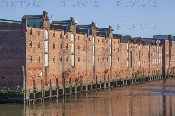 Old warehouses on Dessauer Ufer in Hamburg-Veddel, satellite camp of Neuengamme concentration camp during the Second World War, Veddel, Hamburg, Germany