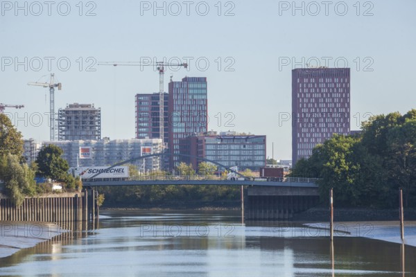 View from Veddel to skyscrapers of Hafencity, Hamburg, Germany