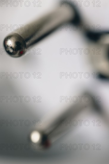 Close-up of a power plug, Schuko plug, with focus on the contact pins, symbol image for, electricity, electrical energy, power consumption, studio shot, Germany