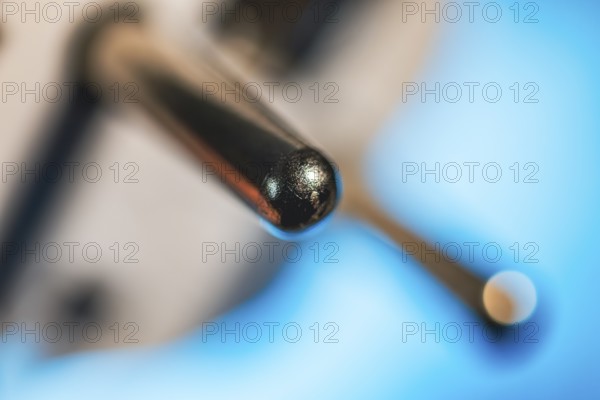 Close-up of a power plug, Schuko plug, with focus on the contact pins, symbol image for, electricity, electrical energy, power consumption, studio shot, Germany