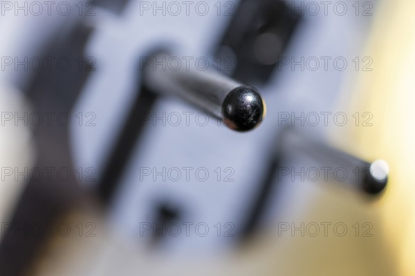 Close-up of a power plug, Schuko plug, with focus on the contact pins, symbol image for, electricity, electrical energy, power consumption, studio shot, Germany