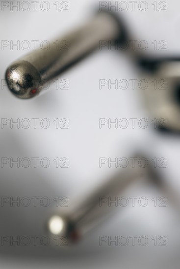 Close-up of a power plug, Schuko plug, with focus on the contact pins, symbol image for, electricity, electrical energy, power consumption, studio shot, Germany