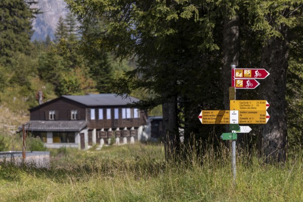 Hiking and biking trail, Sentiero Lucomagno, Campra, Blenio, Ticino, Switzerland