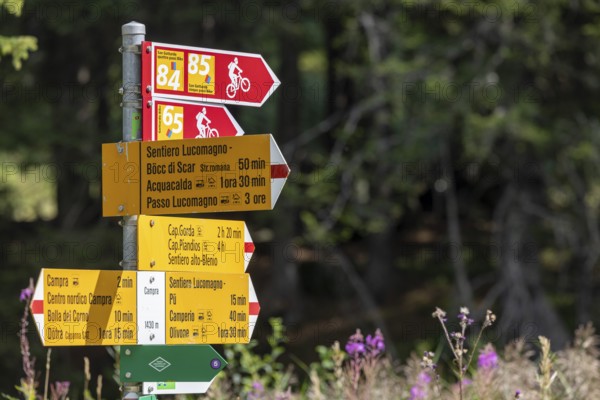 Hiking and biking trail, Sentiero Lucomagno, Campra, Blenio, Ticino, Switzerland