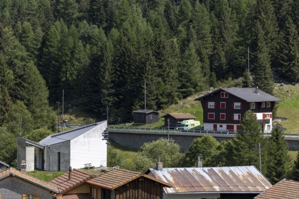 Hamlet with chapel of St James the Elder, Acla, Curaglia, Val Medel, Graubünden, Switzerland