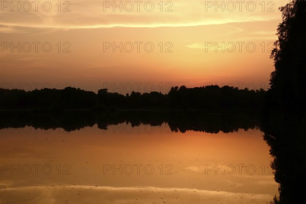 Lusatian pond landscape in the evening, summer, Saxony, Germany