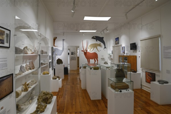 Exhibition rooms of the Jasper House Museum, Oranjemund, diamond restricted area, Karas region, Namibia