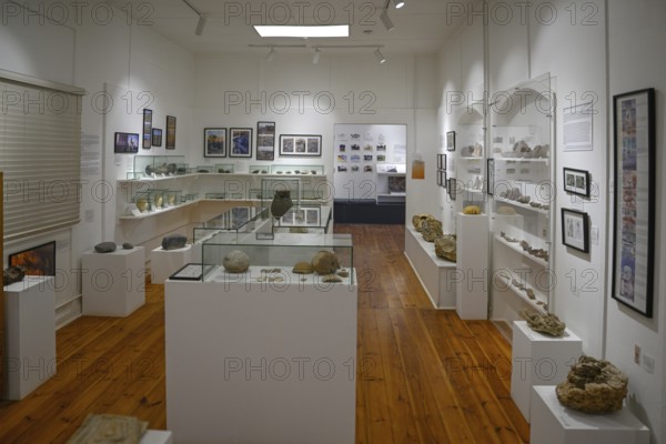 Exhibition rooms of the Jasper House Museum, Oranjemund, diamond restricted area, Karas region, Namibia
