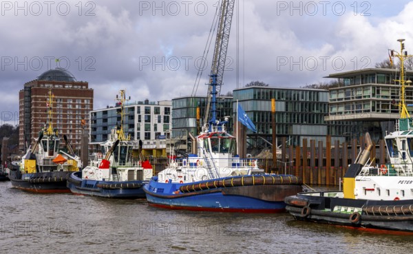 Tugboat pier Neumühlen on the Elbe, Hamburg, Germany