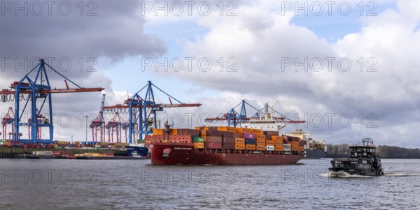 Ships and shipyards on the Elbe in the Hamburg harbour area, Hamburg, Germany