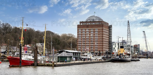 Tugboat pier Neumühlen on the Elbe, Hamburg, Germany