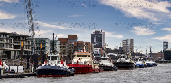 Tugboat pier Neumühlen on the Elbe, Hamburg, Germany