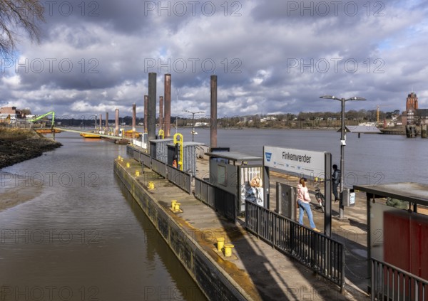 Ferry at the ferry terminal in Finkenwerder, Hamburg, Germany