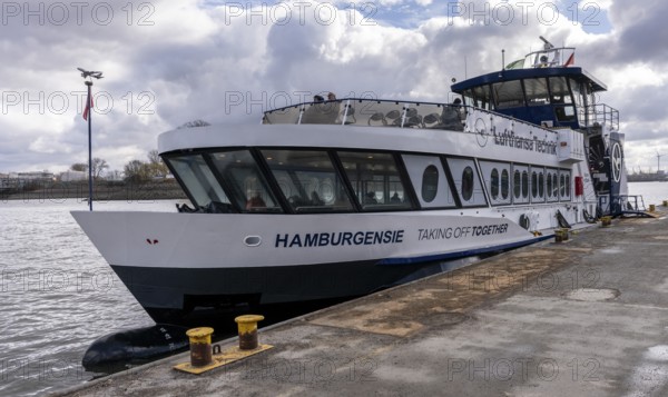 Ferry at the ferry terminal in Finkenwerder, Hamburg, Germany