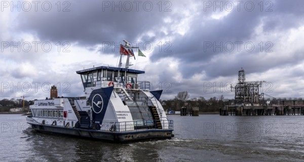 Ferry at the ferry terminal in Finkenwerder, Hamburg, Germany