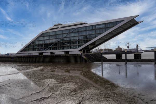 Dockland at low tide, Hamburg fishing harbour, Germany