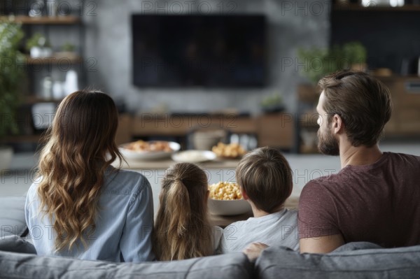 Family enjoying dinner together in the backyard during sunset, AI generated