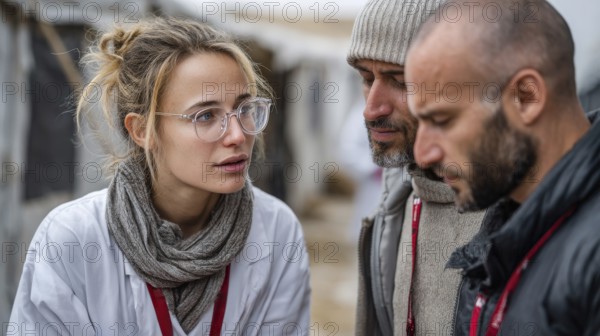 Doctors without borders helping people in refugee camp and assisting in getting medical and humanitarian aid, AI generated