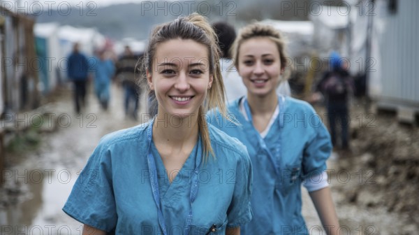 Doctors without borders helping people in refugee camp and assisting in getting medical and humanitarian aid, AI generated