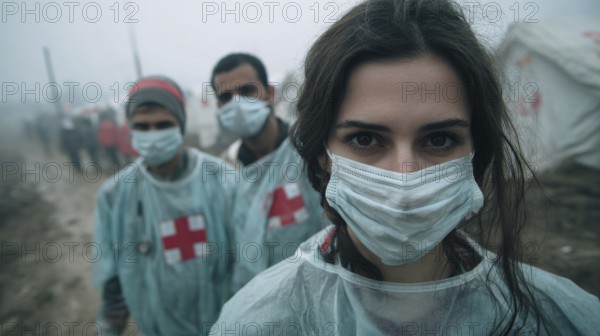 Doctors without borders helping people in refugee camp and assisting in getting medical and humanitarian aid, AI generated