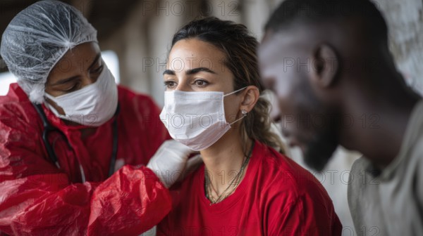 Doctors without borders helping people in refugee camp and assisting in getting medical and humanitarian aid, AI generated
