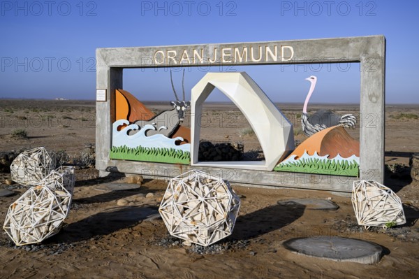 Sign at the entrance to Oranjemund, diamonds, diamond restricted area, Karas region, Namibia