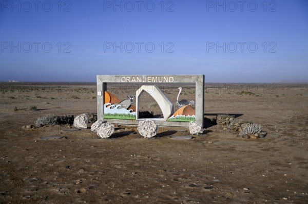 Sign at the entrance to Oranjemund, diamonds, diamond restricted area, Karas region, Namibia