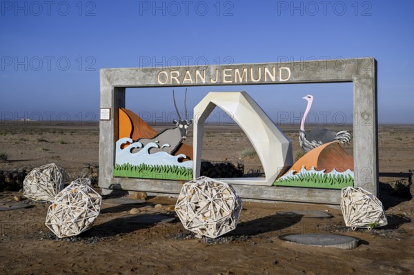 Sign at the entrance to Oranjemund, diamonds, diamond restricted area, Karas region, Namibia