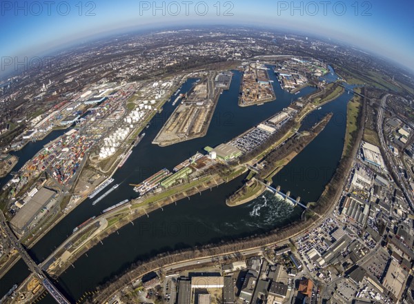 Aerial view, Duisburg harbour, coal island, Duisport, Rhine-Herne Canal, Ruhr, Ruhrort, Duisburg, Ruhr area, North Rhine-Westphalia, Germany, DE, Europe, birds-eyes view, aerial view, aerial photography, aerial photography, overview, bird's eye view