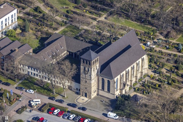 Aerial view, Premonstratensian monastery Hamborn Abbey, Alt-Hamborn, Duisburg, Ruhr area, North Rhine-Westphalia, Germany, An der Abtei, DE, Europe, monastery, aerial view, aerial photography, aerial photography, overview, bird's-eye view, overview