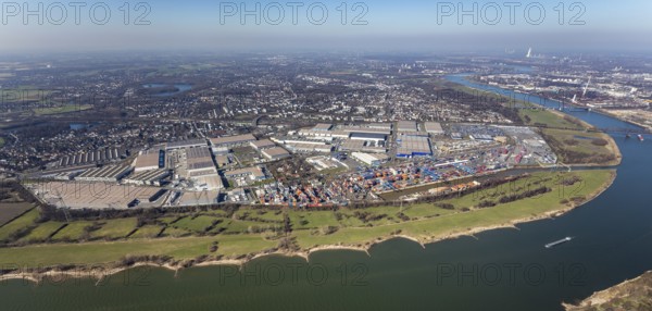 Aerial photo, Duisport, Duisburger Hafen AG, Logport I, container port, Rhine harbour, Friemersheim, Duisburg, Ruhr area, North Rhine-Westphalia, Germany, DE, Europe, birds-eyes view, aerial photograph, aerial photography, aerial photography, overview, bird's-eye view