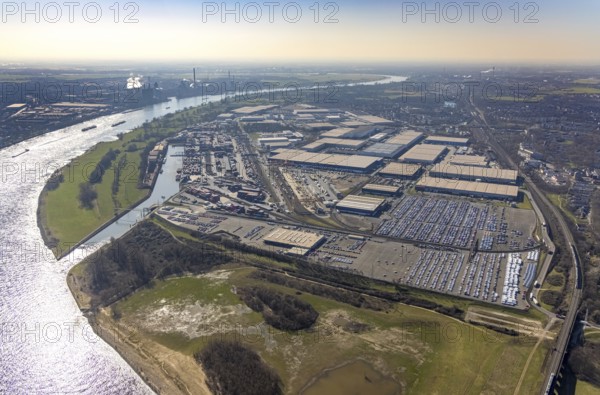 Aerial photo, Duisport, Duisburger Hafen AG, Logport I, container port, Rhine harbour, Friemersheim, Duisburg, Ruhr area, North Rhine-Westphalia, Germany, DE, Europe, birds-eyes view, aerial photograph, aerial photography, aerial photography, overview, bird's-eye view