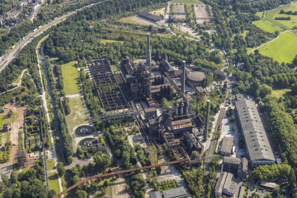 Aerial view, LaPaDu - Landschaftspark Duisburg-Nord, Obermeiderich, Duisburg, Ruhr area, North Rhine-Westphalia, Germany, activity centre, DE, Europe, leisure centre, aerial view, aerial photography, aerial photography, park, overview, bird's-eye view, birds-eyes view, former ironworks, overview