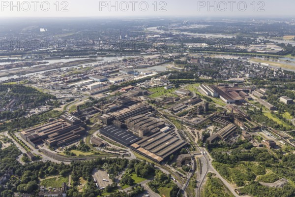 Aerial view, ArcelorMittal Hochfeld steel wire plant, Ruhrort harbour, Laar, Duisburg, Ruhr area, North Rhine-Westphalia, Germany, DE, Europe, commercial enterprises, commercial area, commercial location, commercial use, harbour, industrial area, industrial building, industrial location, aerial photograph, aerial photography, aerial photography, overview, bird's-eye view, birds-eyes view, overview