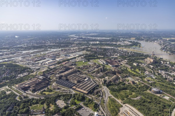 Aerial view, ArcelorMittal Hochfeld steel wire plant, Ruhrort harbour, Laar, Duisburg, Ruhr area, North Rhine-Westphalia, Germany, DE, Europe, commercial enterprises, commercial area, commercial location, commercial use, harbour, industrial area, industrial building, industrial location, aerial photograph, aerial photography, aerial photography, overview, bird's-eye view, birds-eyes view, overview
