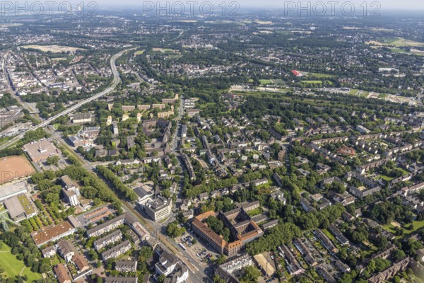 Aerial photograph, Duisburg-Hamborn Local Court and Prison, Obermarxloh, Duisburg, Ruhr area, North Rhine-Westphalia, Germany, local court, authority, DE, Europe, court, prison, correctional facility, aerial photograph, aerial photography, aerial photography, overview, bird's-eye view, birds-eyes view, overview