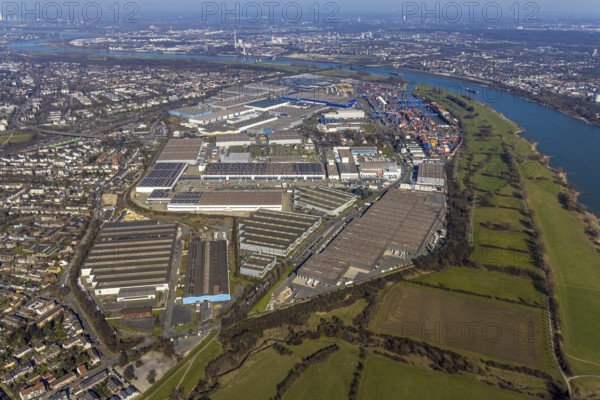 Aerial photo, Duisport, Duisburger Hafen AG, Logport I, container port, Rhine harbour, Friemersheim, Duisburg, Ruhr area, North Rhine-Westphalia, Germany, DE, Europe, birds-eyes view, aerial photograph, aerial photography, aerial photography, overview, bird's eye view