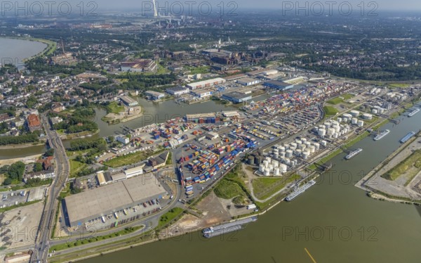 Aerial view, Ruhrort harbour, DUSS terminal, harbour canal, Ruhrort, Duisburg, Ruhr area, North Rhine-Westphalia, Germany, inland port, DE, Europe, harbour, aerial photography, aerial photography, overview, bird's-eye view, overview