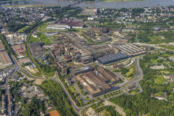 Aerial view, ArcelorMittal Hochfeld steel wire plant, Laar, Duisburg, Ruhr area, North Rhine-Westphalia, Germany, DE, Europe, commercial enterprises, commercial area, commercial site, commercial use, industrial area, industrial building, industrial site, aerial photograph, aerial photography, aerial photography, overview, bird's-eye view, overview